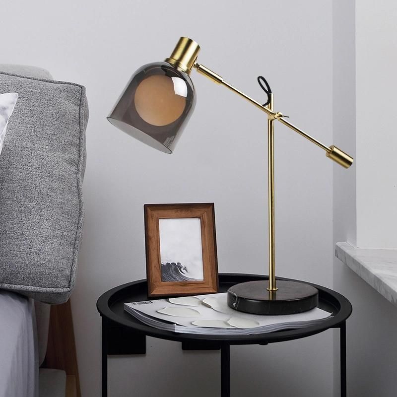 Adjustable Angle Table Lamp Gray Shade Vintage Style Reading Light