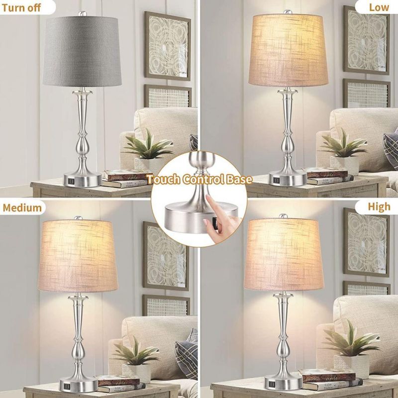 3-Way Dimmable Touch Control Table Lamp with Dual USB Charging Ports Bedside Touch Lamp Modern Accent Lamp Bedroom Nightstand Lamp