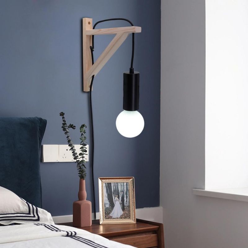 Nordic Wooden Wall Lamp Creative Industrial Dining Room Bedroom Plug in Wall Lamp (WH-OR-65)