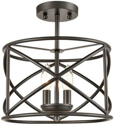 Industrial Metal Drum Black Semi-Flush Mount Ceiling Light