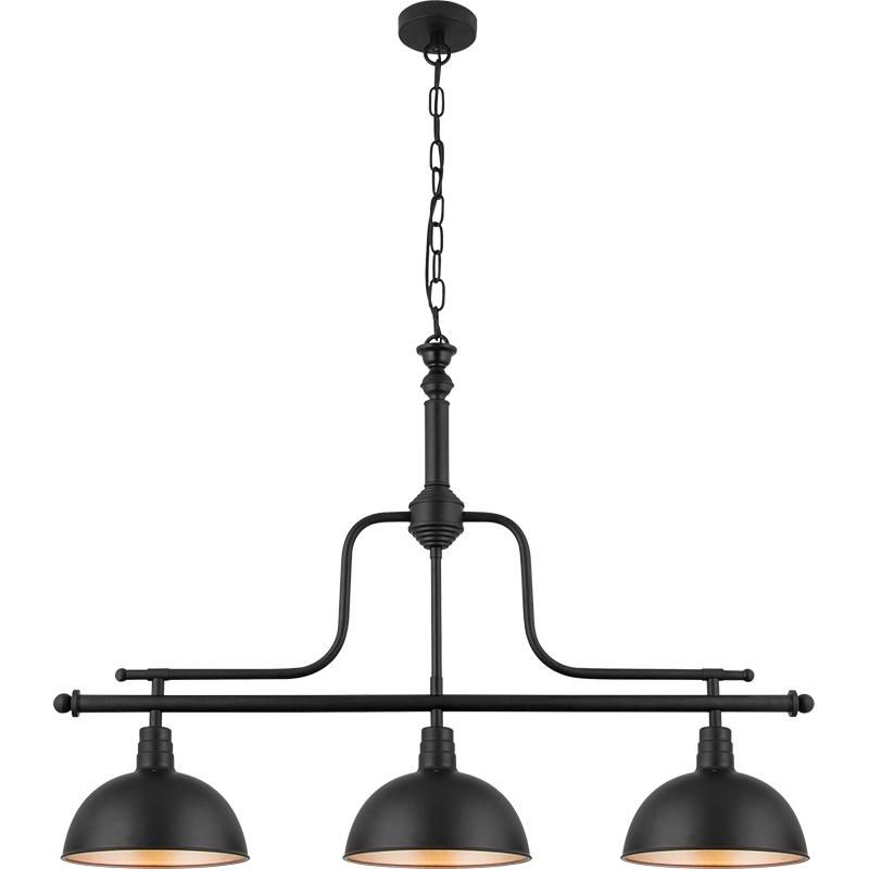 Industrial Retro Vintage Style Three-Light Pool Table Light Linear Island Chandelier Pendant Light lamp with 100cm Hanging Chain Length in Black Finish Use E14