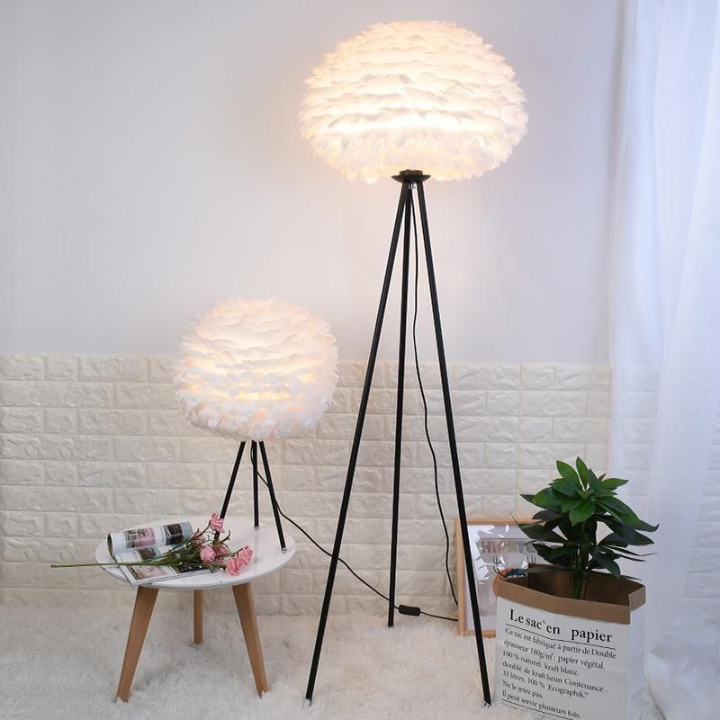LED Floor Lamp Modern Tripod White Feather Floor Lamp Living Room Reading Lamp Bedside Floor Lamp (WH-MFL-27)