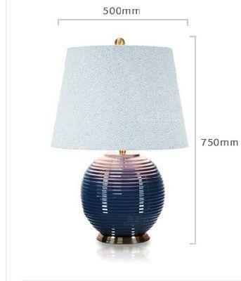 American Ceramic Lamp Dark Blue Round Striped Villa Living Room Lobby LED Lamp