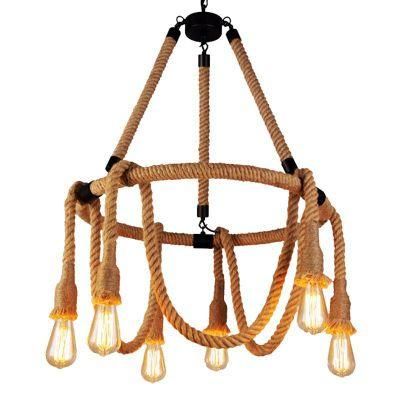 Vintage Hemp Rope Chandelier Lamp Hanging Pendant Light Ceiling Lights Indoor Decoration Lighting