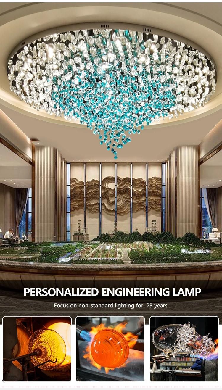 Luxury Crystal Green Stone Custom Light Staircase Hall Hotel Non-Standard LED Chandelier Lamp