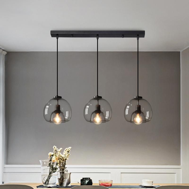 Nordic LED Pendant Lamp E27 Black Chandelier for Living Room Dining Room Kitchen Bedroom Modern Gray Glasslamp (WH-GP-32)