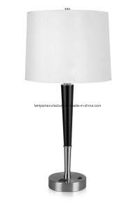 Black Wooden Table Lamp with 1power Outlet in The Base