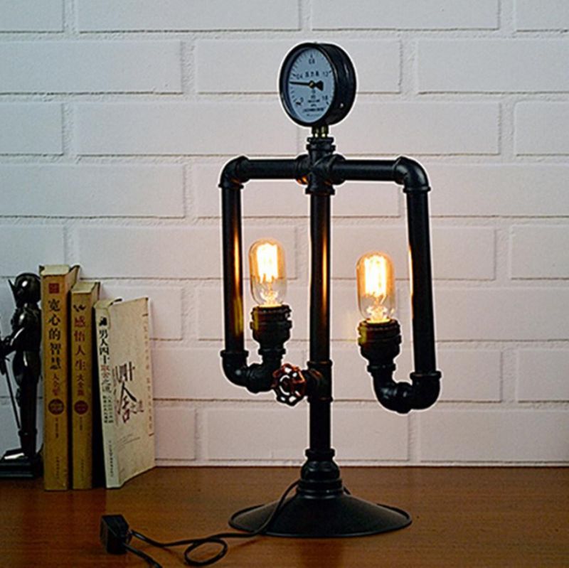 Industrial Loft Table Light Iron Water Pipe Table Lamp Robot Decoration Steam Edison Table Lamp (WH-VTB-30)