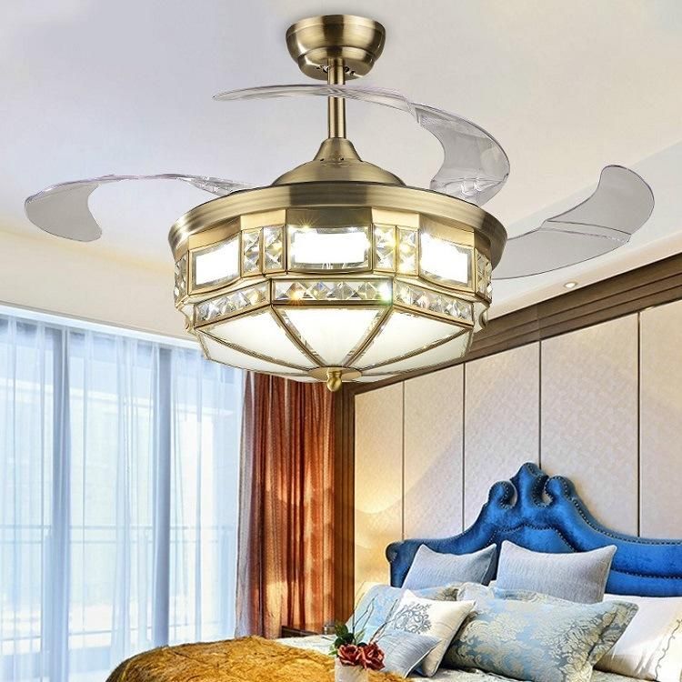 42inch Ceiling Fans with Light Crystal LED Chandelier Fixture Retractable Blades Remote Control LED Ceiling Fan