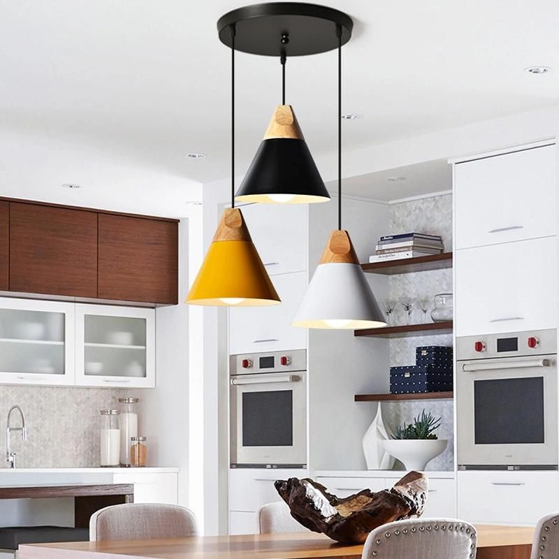 Modern Simple Creative Restaurant Bar Personality Solid Wood Aluminum Chandelier LED Pendant Lamps