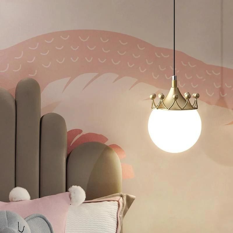 Glass Ball Creative Pendant Light Lighting for Bedroom Bedside Study Hanging Lamps Pink Crown Light (WH-GP-70)