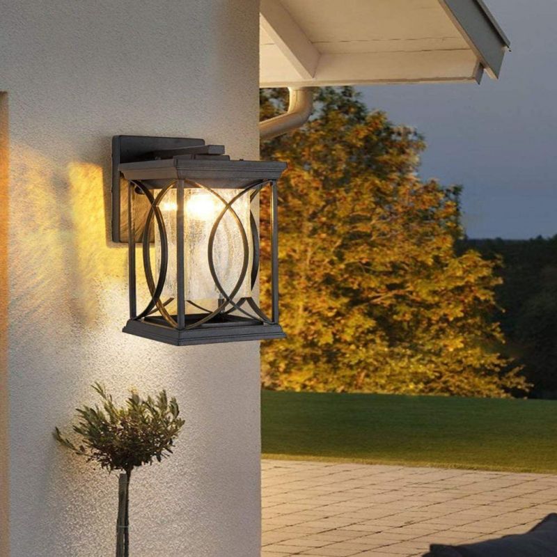 Modern Outdoor Wall Light Exterior Light Fixtures Black Aluminum with Crack-Like Glass Create Gorgeous Lighting Effects UL and IP65 Waterproof Wall Sconce