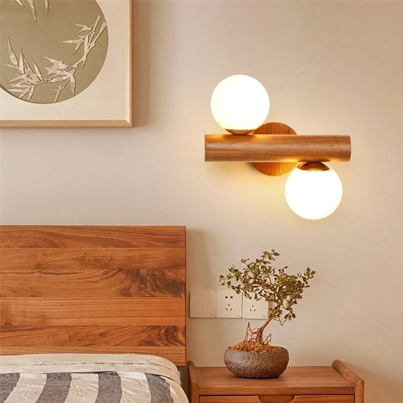Wood Double Head Wall Lamp Creative Personality Bedroom Bedside Light Stair Lighting