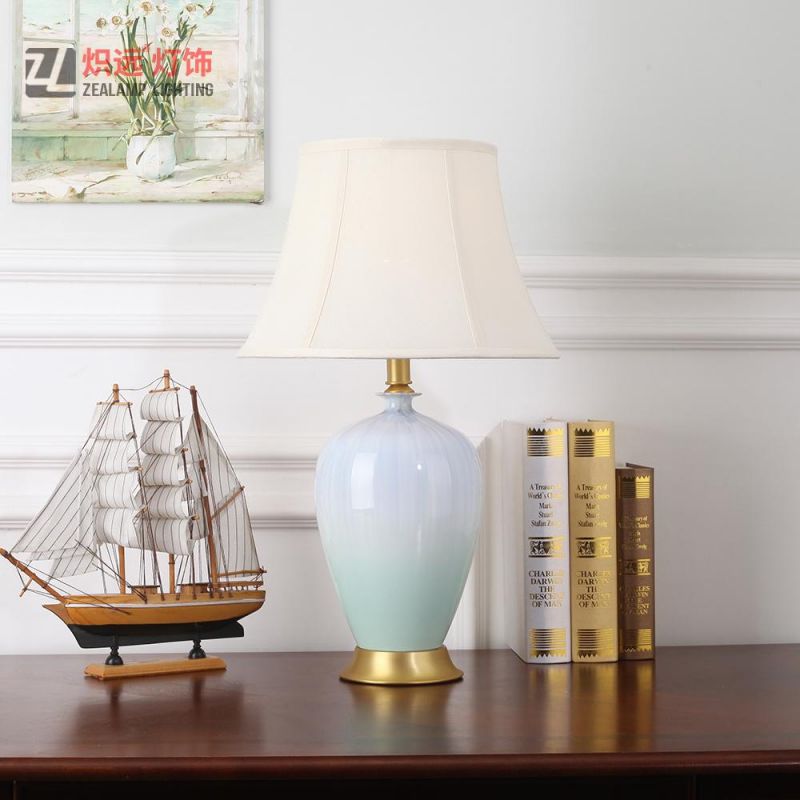 Modern Porcelain Lamp Body Fabric Shade Table Lamp for Decor