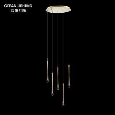 Indoor Water Drop Warm Lighting 3000K Metal Crystal 5*3W Chandelier