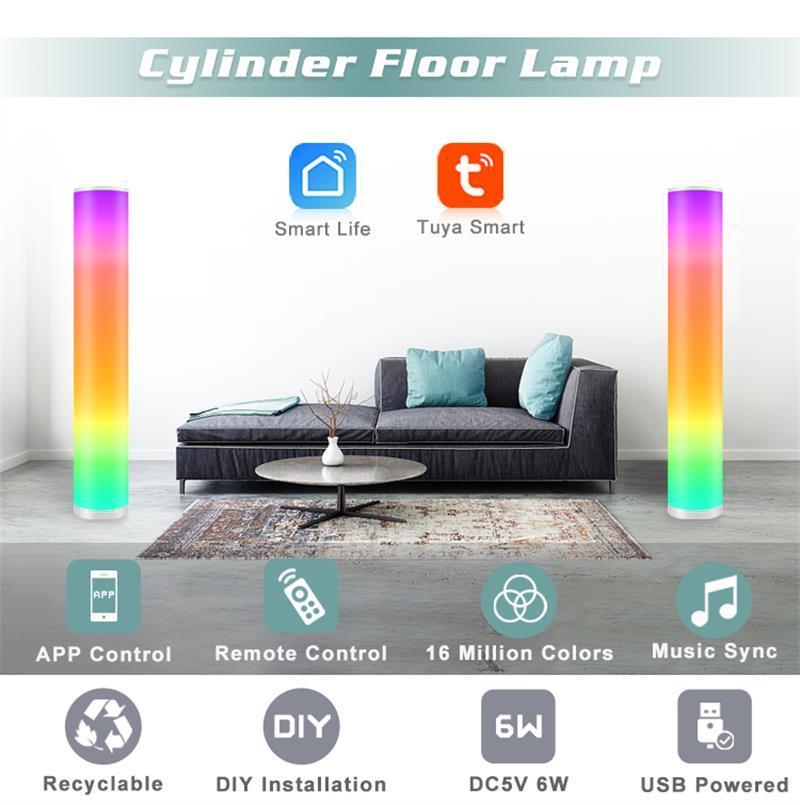 Remote Control Dimming RGB Smart Atmosphere Light Indoor Lighting LED Cylindrical Floor Lamp