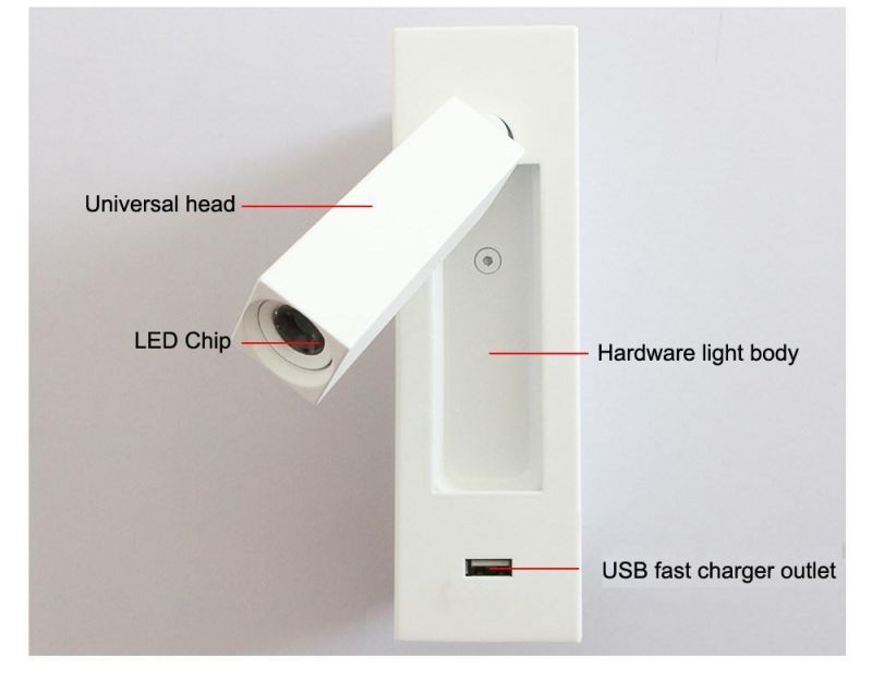 USB Wall Lamp for Bedroom Bedside Reading Lighting Ressessed Aluminum Wandlamp Sconces Fixtures Modern Book Lights