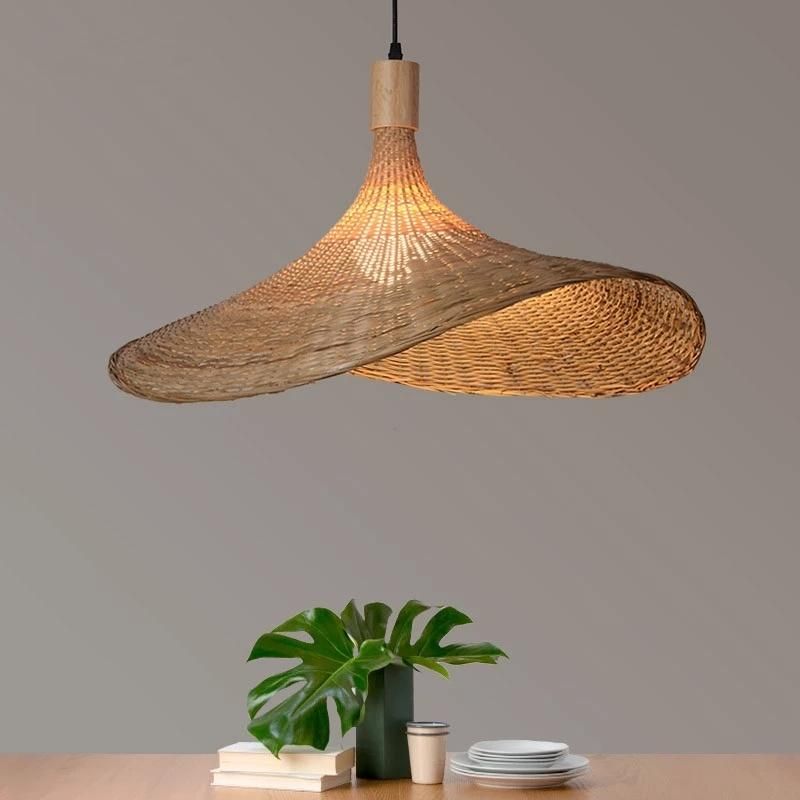 Wooden Weaving Bamboo Pendant Lights Handmade Bamboo Straw Hat Retro Chandelier (WH-WP-45)