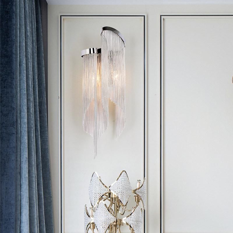 Plate Aluminium Tassel LED E14 Wall Scones D23 H60cm Chrome Stream Wall Sconce (WH-OR-197)