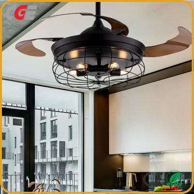 Modern Remote Control Invisible 4 Blade Retractable Ceiling Fans with Light for Kitchen Living Room