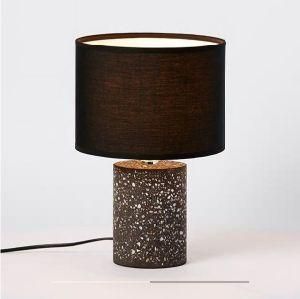 Terrazzo Desk Light Lamp with White/ Back Cotton Fabric Lampshade for Reading Room