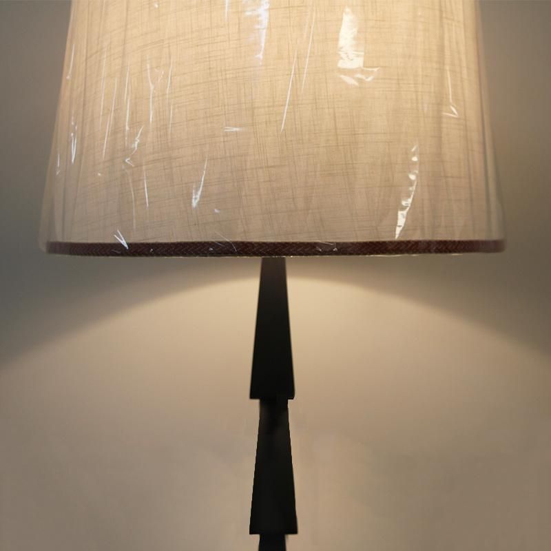 Fabric Shade with Acrylic Diffuser and Square Metal Tube Table Lamp.