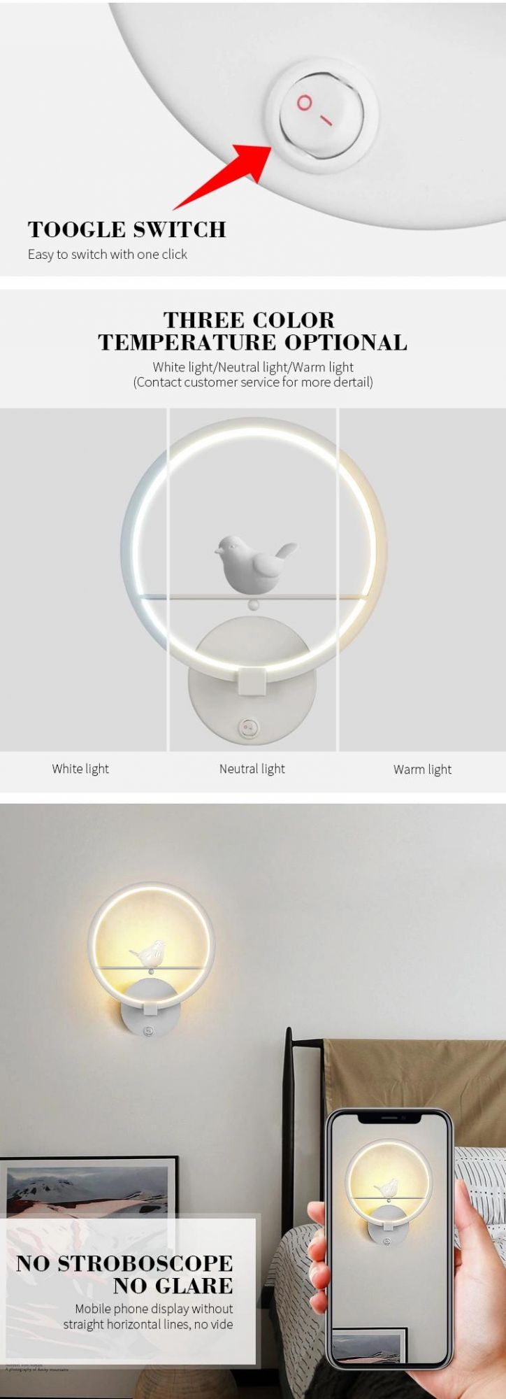 Cheap Freight Price Bedroom Hotel Decorative Beside Modern Designer Indoor LED 12W Wall Light