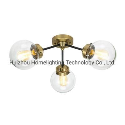 Jlc-7404 Modern Clear Glass Shade 3-Light Semi-Flush Mount Ceiling Light