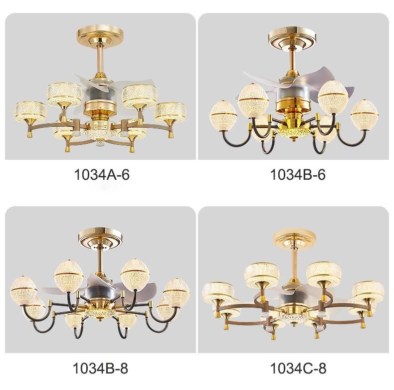 Drop Shipping Home Stealth Ceiling Fan with LED Light Remote Control Crystal Chandeliers Luxury