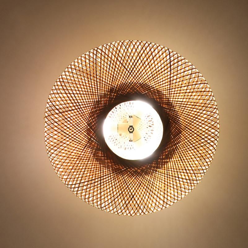 Round Bamboo Wicker Rattan Semi Flush Mount Ceiling Light (WH-WA-36)