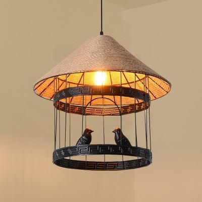 Industrial Loft Bird Cage Pendant Lamp Hemp Rope Chandelier Light (WH-VP-138)