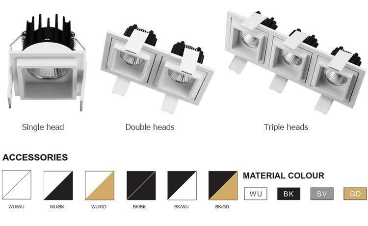 Hotel Project Square Trimless Frame Anti Glare COB SMD Dimmable Recessed Ceiling LED Lamp Downlight