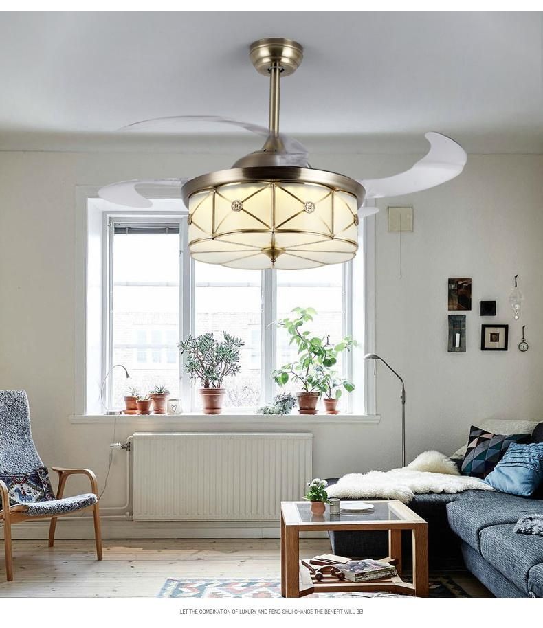 Decorative European Brass Material Ceiling Fan with LED Light