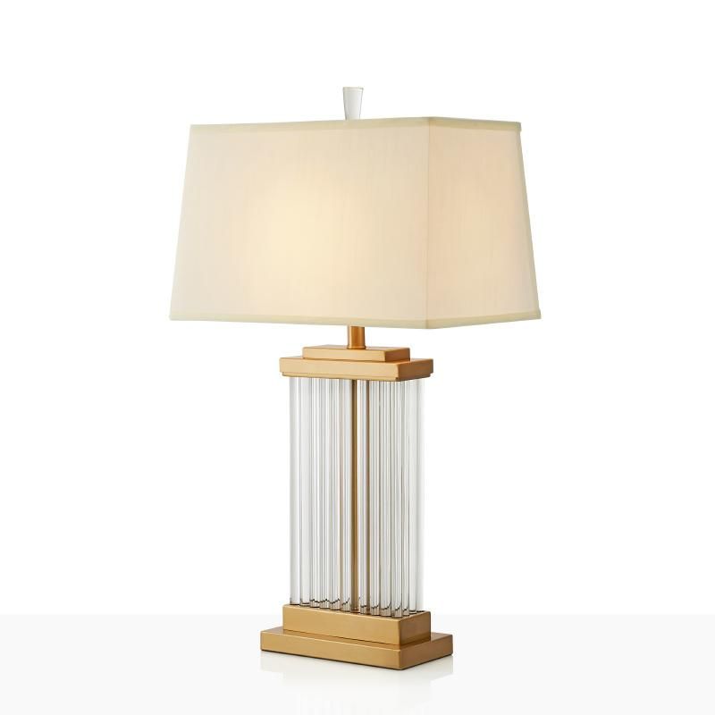 Modern Bedroom Bedside Glass Desk Table Lamp with Fabric Shade