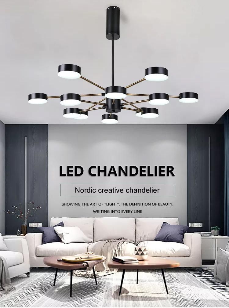 Designer Postmodern Pure Black Iron Aluminum Living Room Dining LED Chandelier Pendant Light