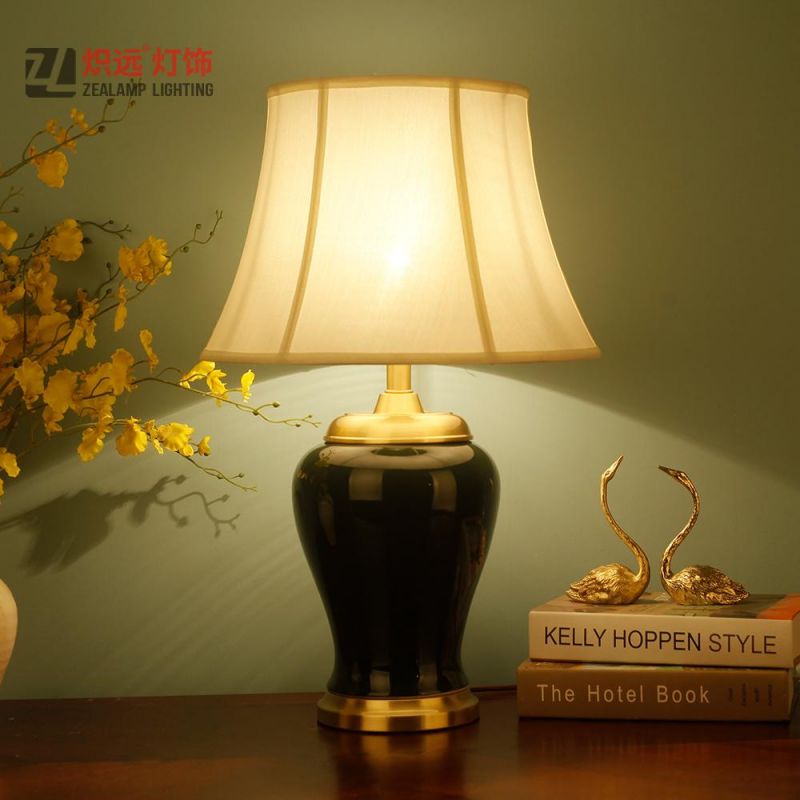 White Bell Shade Dark Green Ceramic Table Lamp (TL8062)