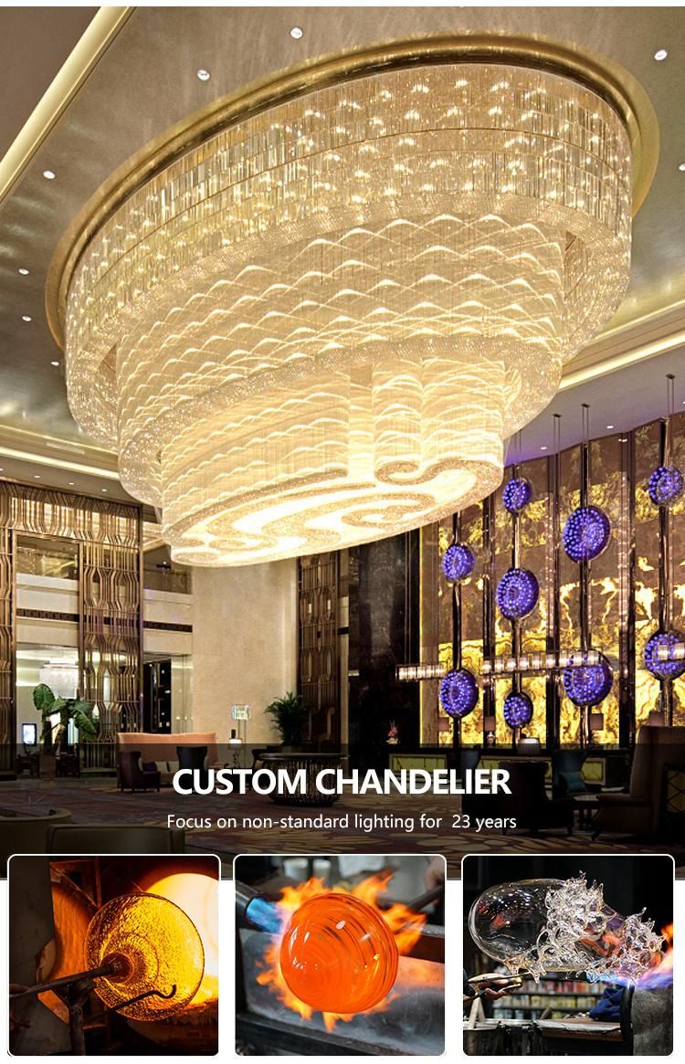 China Wholesale Stairway Clubhouse Custom Project Luxury Glass LED Chandelier Lamp