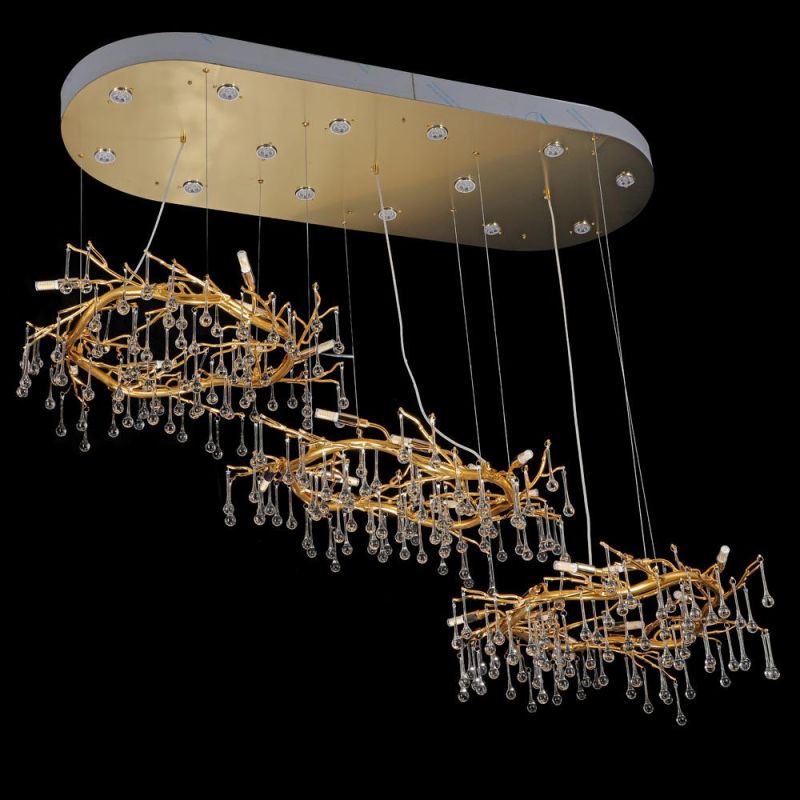 2022 Meerosee Gold Rectangle Chandelier Crystal Modern Pendant Lights for Dining Room Kitchen Island Hanging Light Fixture