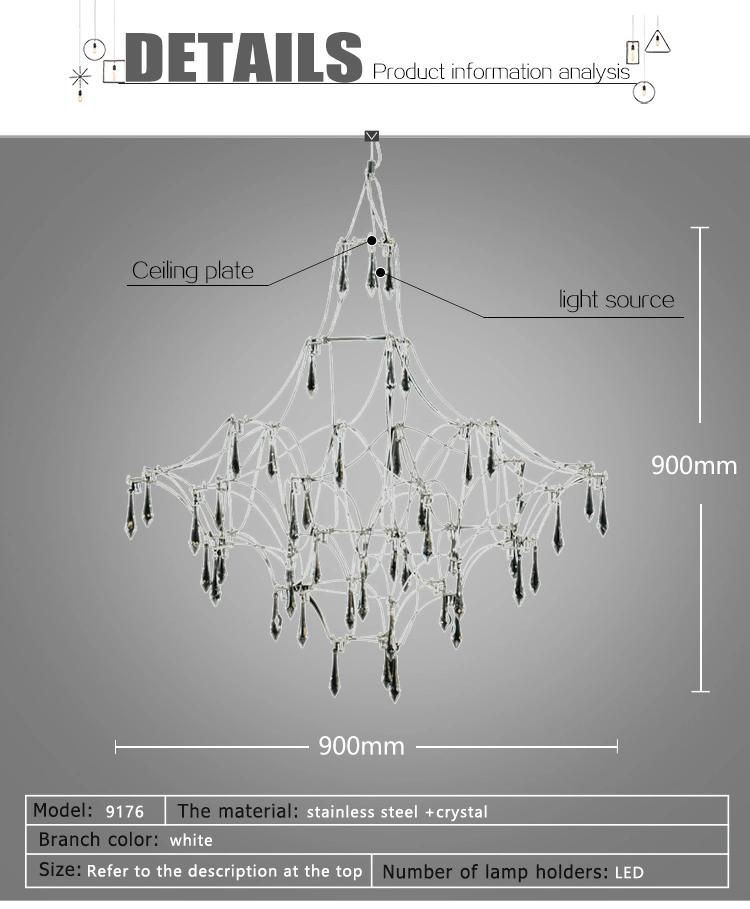 Dimond Shape Stainless Wires Crystal Drop Chandelier