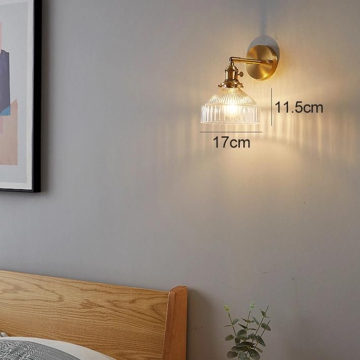 Nordic Postmodern Bedroom Bedside Glass Wall Lamp Light Luxury Copper Lamp
