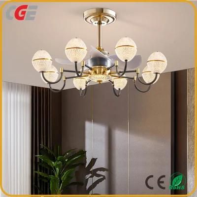 Modern Gold Copper Glass Ball LED Ceiling Fan Lamp Remote Control Ceiling Fan Lights