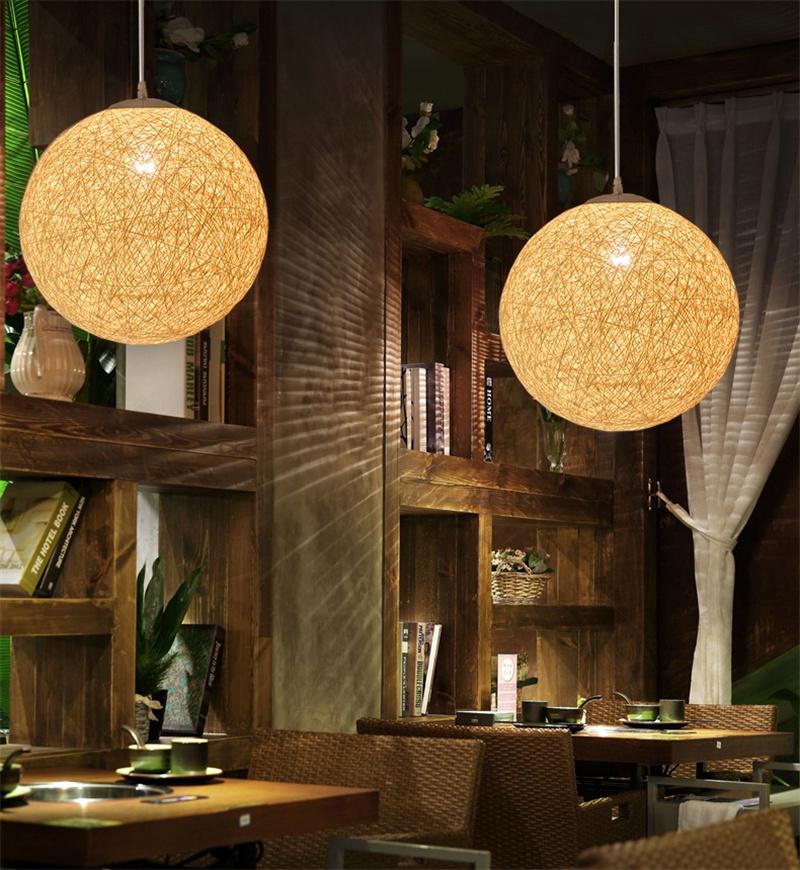 Rattan Hemp Ball Restaurant Modern Minimalist Casual Mood Chandelier Clothing Store Bar Bedroom Lamp Hemp Rope Chandelier