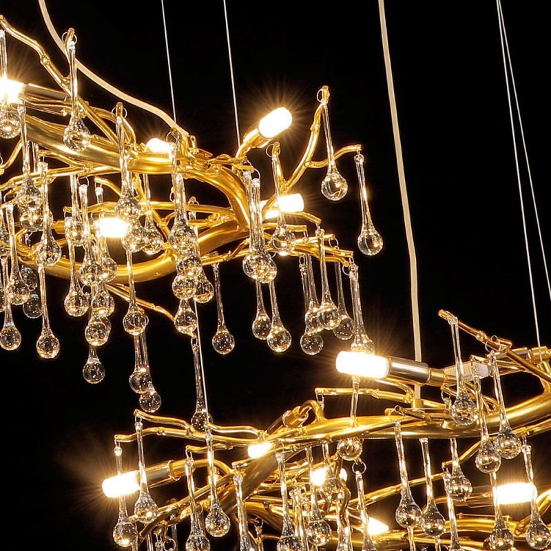 2022 Meerosee Gold Rectangle Chandelier Crystal Modern Pendant Lights for Dining Room Kitchen Island Hanging Light Fixture