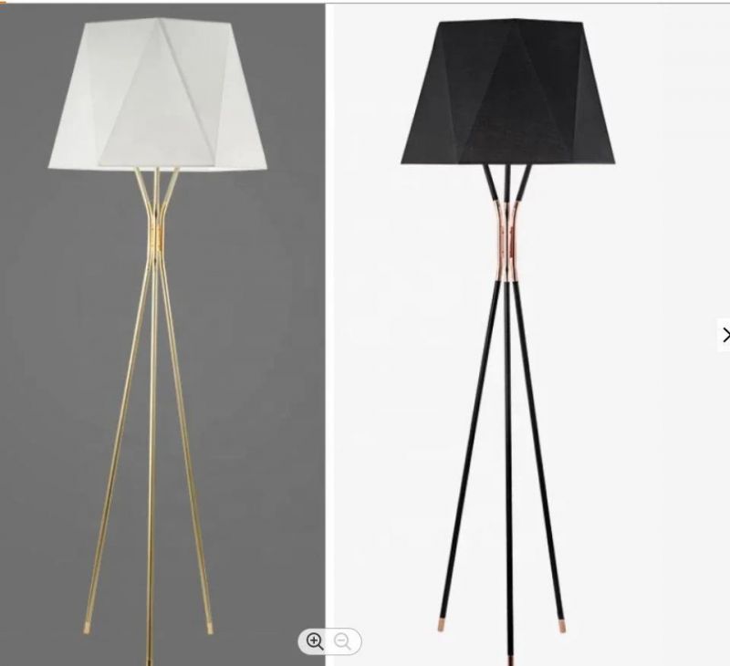 Modern Metal Tripod Black Fabric Shade Art LED Hotel Standing Floor Light Lighting Luxury Black Geometric Floor Lamp for Hotel Living Room Bedroom