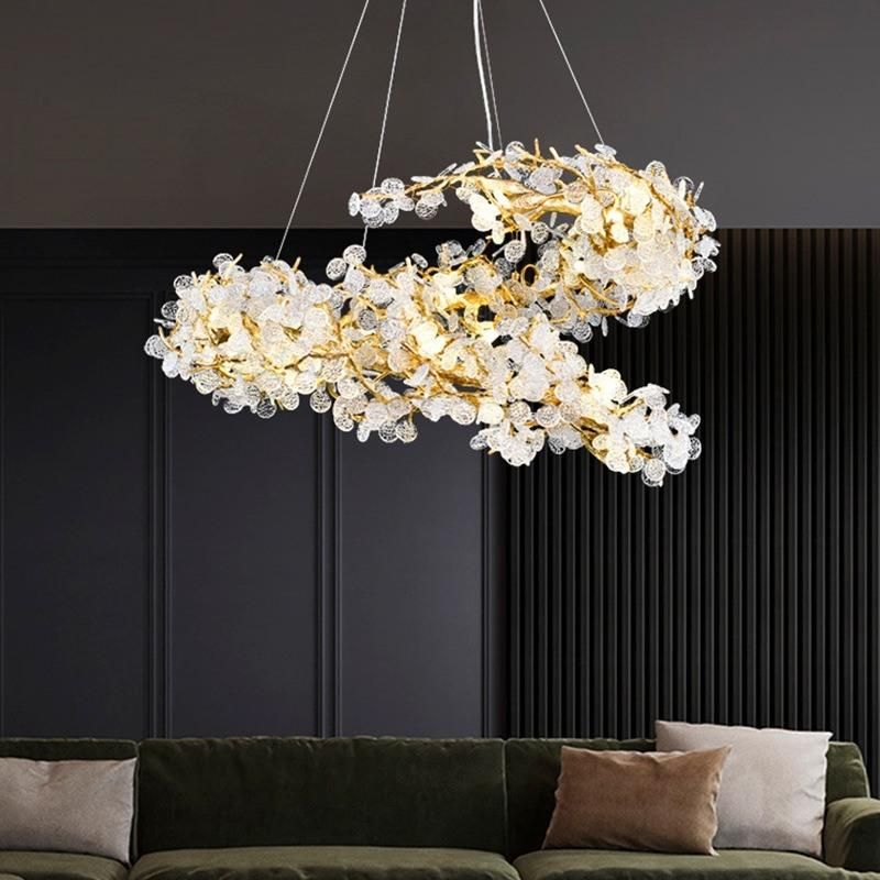 Copper Chandelier Living Room Lamp Modern Crystal Pendant Light Lamp