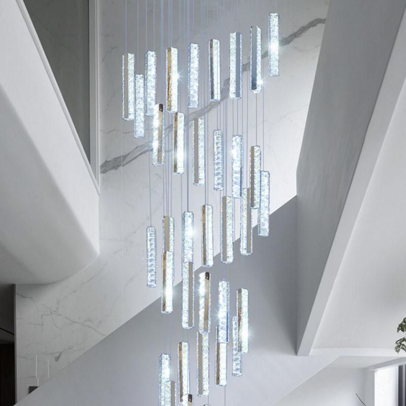 Stair Lamp Long Modern Chandelier Crystal Pendant Lamp Villa Living Room LED Lighting