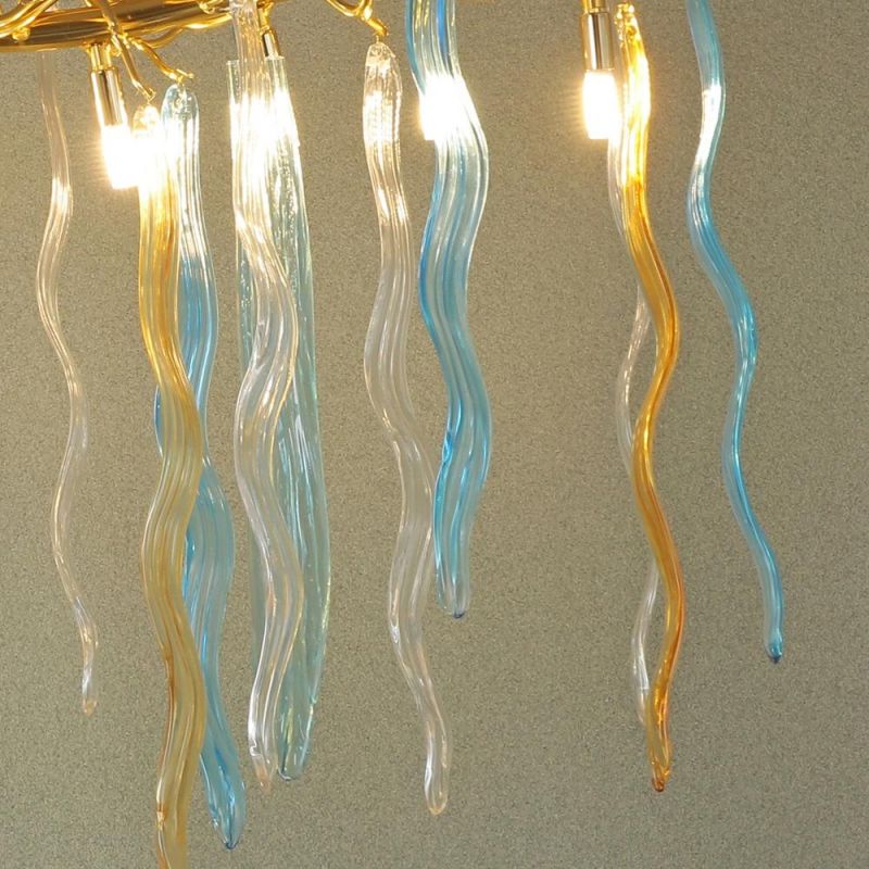 2022 Contemporary Maple Leaf Copper Glass Lighting Luxury Round Pendant Lamp Staircase Chandelier Villa Design
