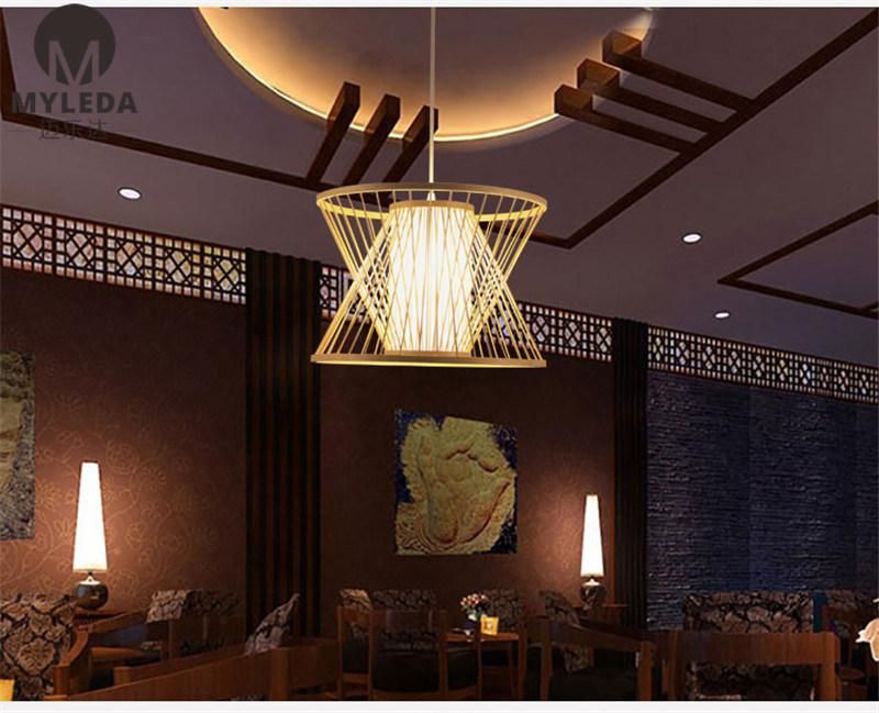 Modern Chinese Style Metal Iron Bamboo Cage Pendant Light