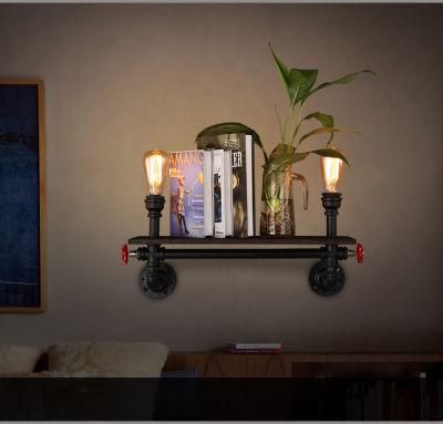 Vintage Wall Light Bar Living Room Study Bedside Light Wood Bookshelf Art Water Pipe Bed Side Wall Lamp (WH-VR-46)
