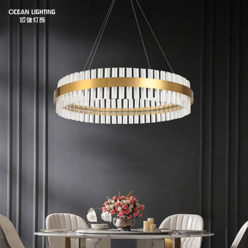 Modern Indoor LED Light Strip Stainless Steel Glass Chandelier for Home Hotel Restaurant